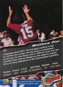 1996 Futera Rugby Union #42 Matthew Pini Back